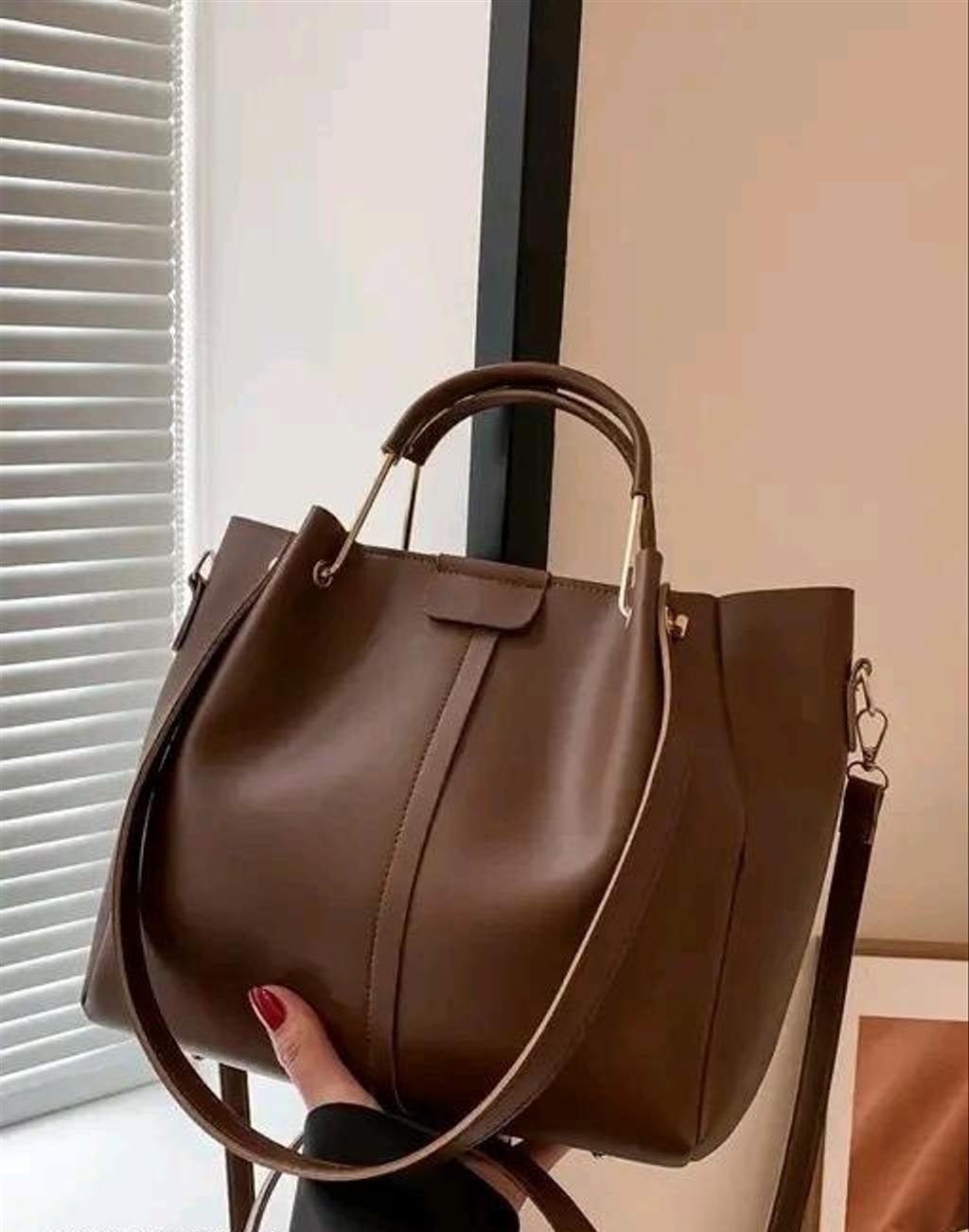Solid Faux Leather Handbag