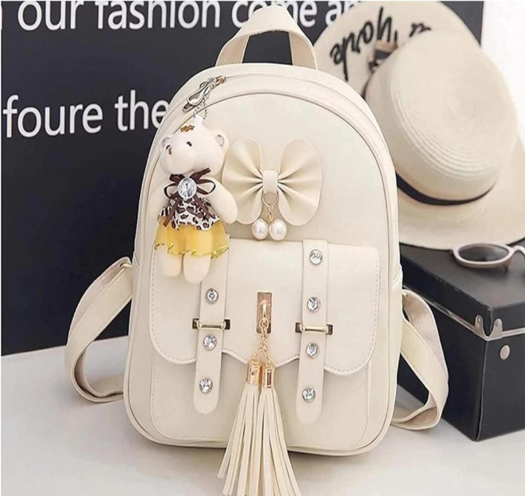 Solid PU Backpack for Girls