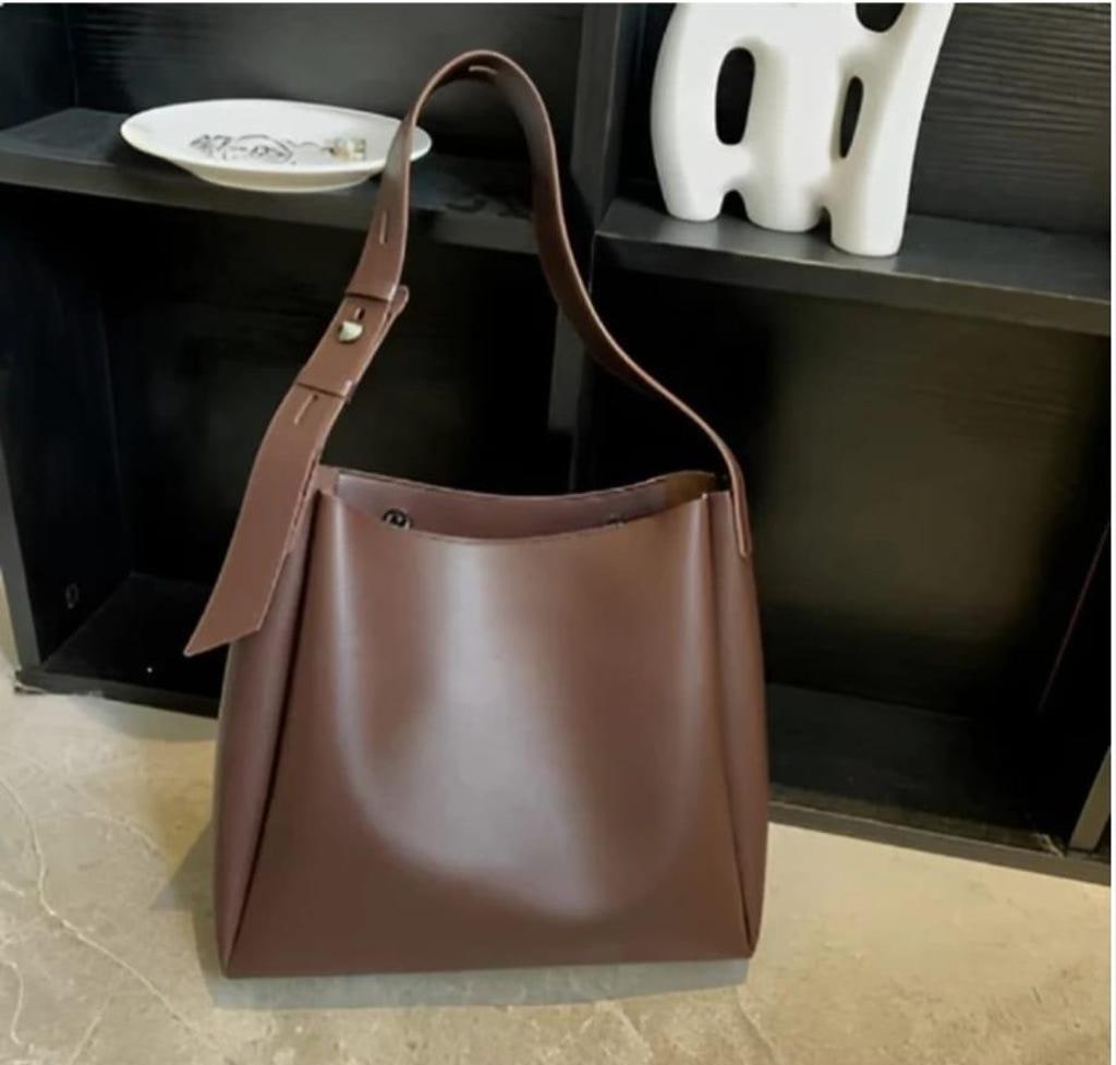 Spacious Brown PU Tote Handbag