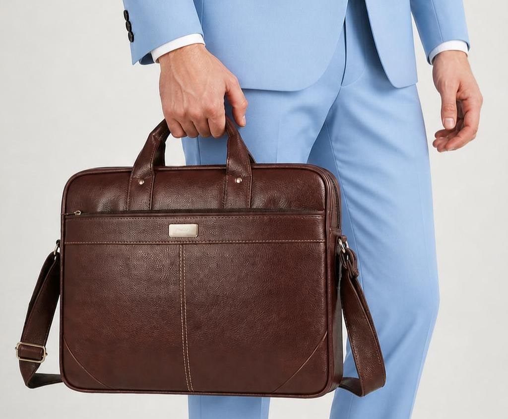 Synthetic Laptop Briefcase with Adjustable Strap