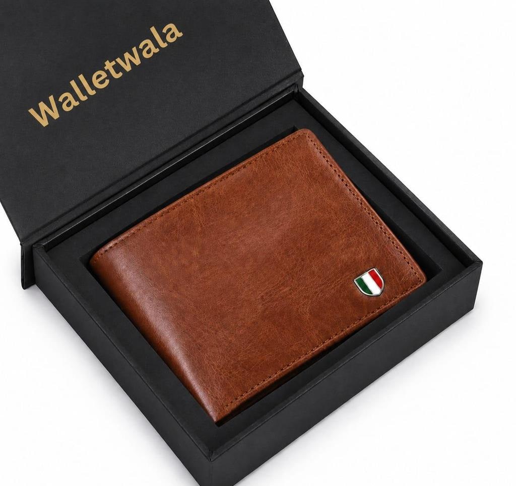 Tan Faux Leather Wallet, 9 Card Slots