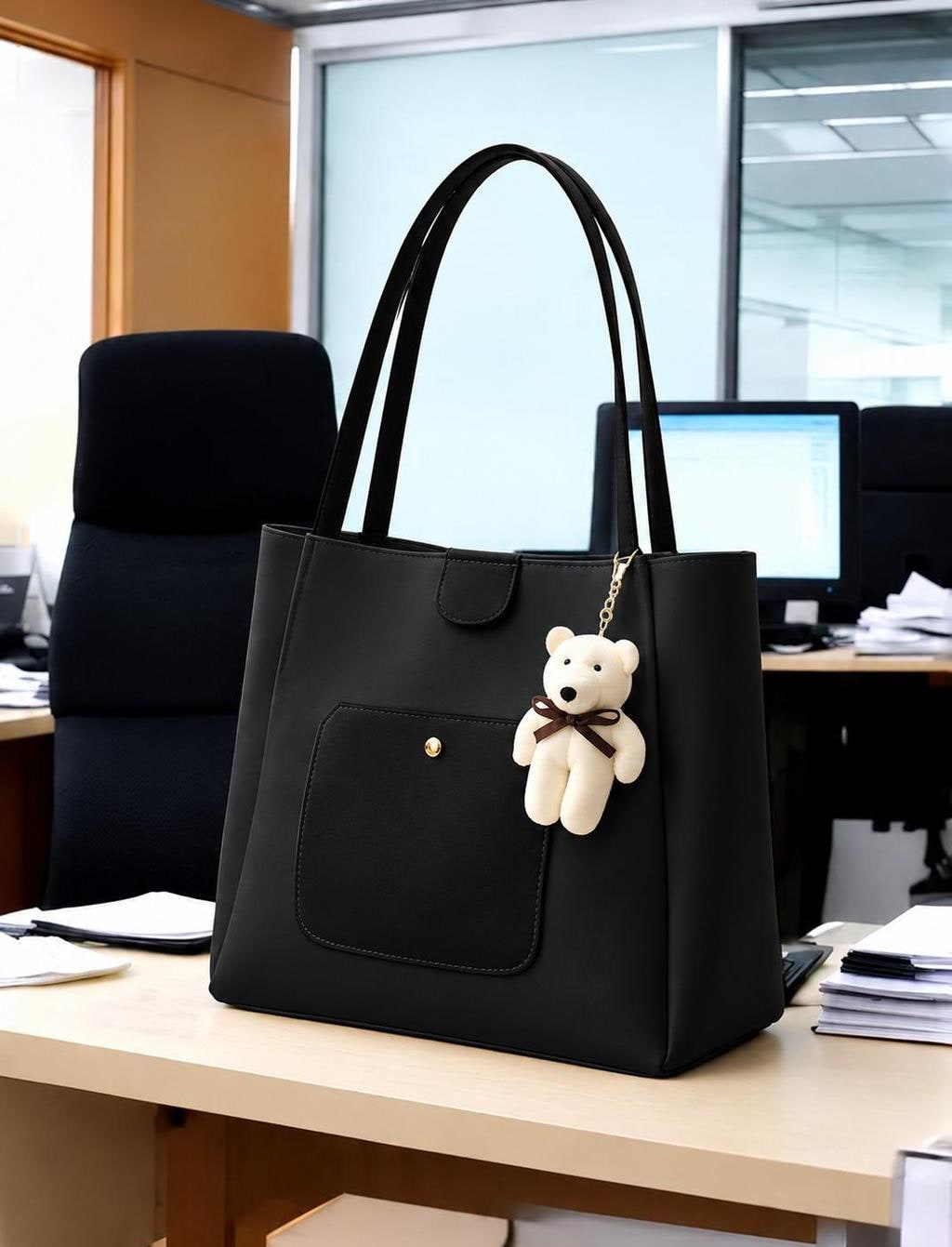 Three-Compartment PU Handbag