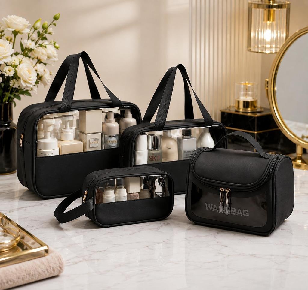 Transparent Wash Bag Set, Pack of 4