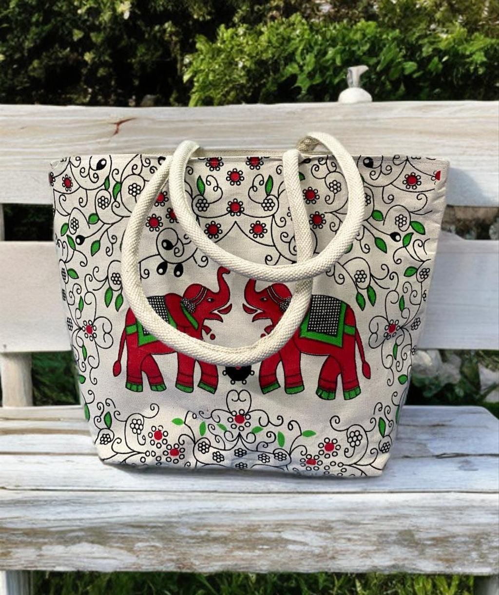Two Elephant Print Canvas Tote Bag