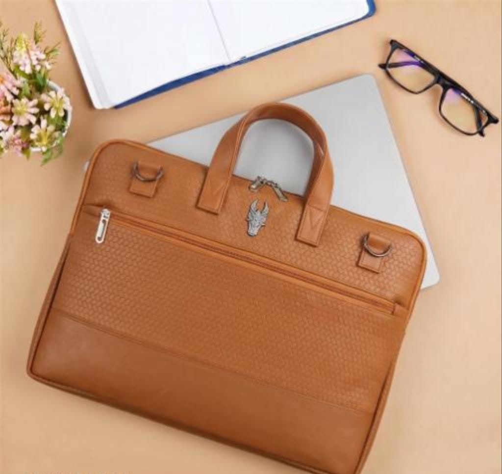 Vegan PU Leather Padded Laptop Messenger Bag 15.6 Inch
